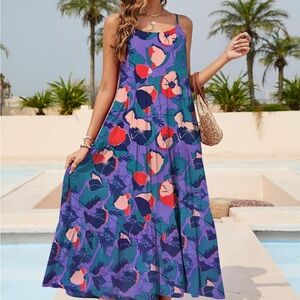 ZEREGOS Women’s Floral Spaghetti Strap Dress - Multicolor Size Large